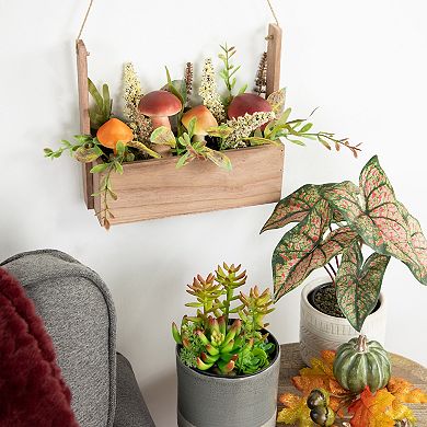 Northlight Artificial Mushroom & Foliage Wooden Fall Harvest Hanging Basket