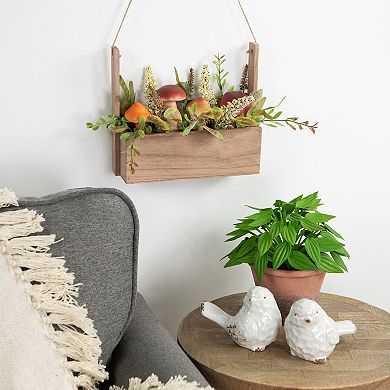 Northlight Artificial Mushroom & Foliage Wooden Fall Harvest Hanging Basket