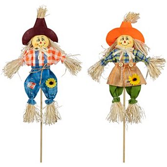 Northlight Boy & Girl Fall Harvest Scarecrow Picks 2 pc Set