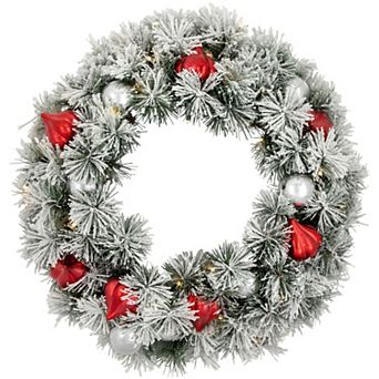 Northlight 24" Pre-Lit LED Flocked Artificial Bristle Pine Wreath