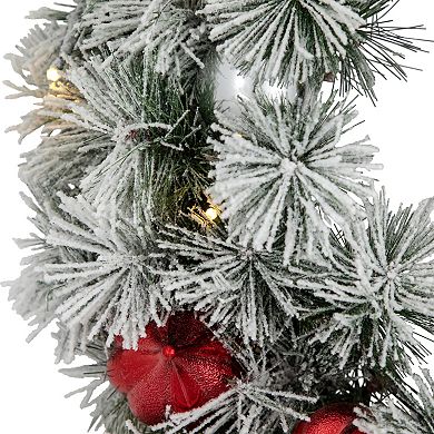 Northlight 24" Pre-Lit LED Flocked Artificial Bristle Pine Wreath