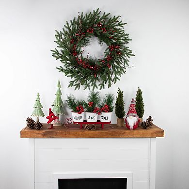 Northlight Red Berries and Pine Christmas Wreath with Ornaments
