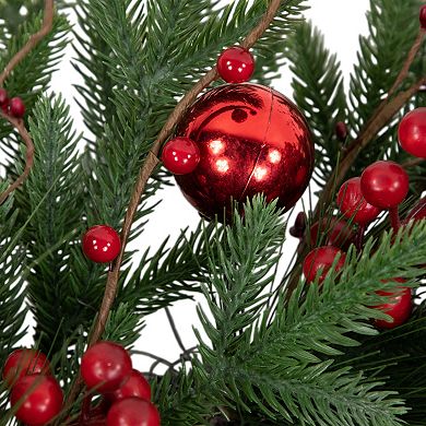 Northlight Red Berries and Pine Christmas Wreath with Ornaments