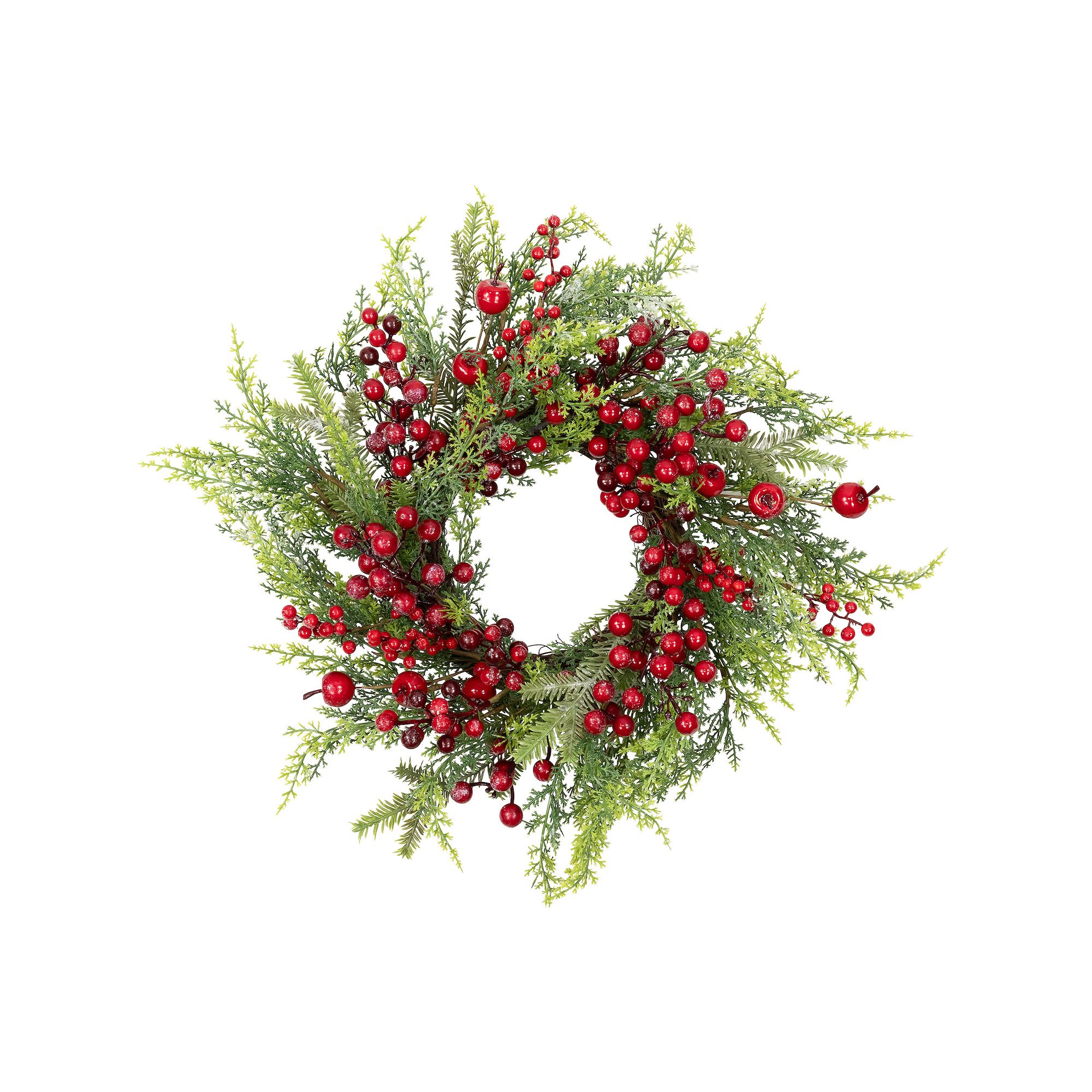 Northlight 24 Berry and Crabapple Artificial Cedar and Pine Wreath, Gree