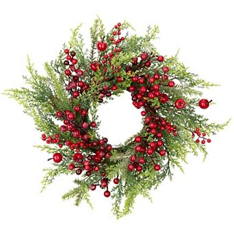 Northlight 24" Berry and Crabapple Artificial Cedar and Pine Wreath