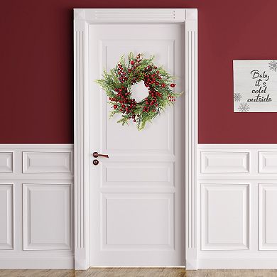 Northlight 24" Berry and Crabapple Artificial Cedar and Pine Wreath