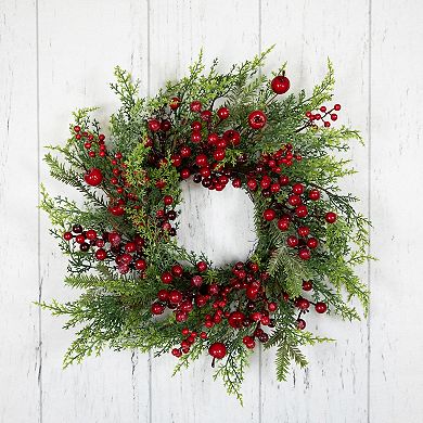 Northlight 24" Berry and Crabapple Artificial Cedar and Pine Wreath