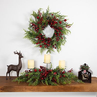 Northlight 24" Berry and Crabapple Artificial Cedar and Pine Wreath
