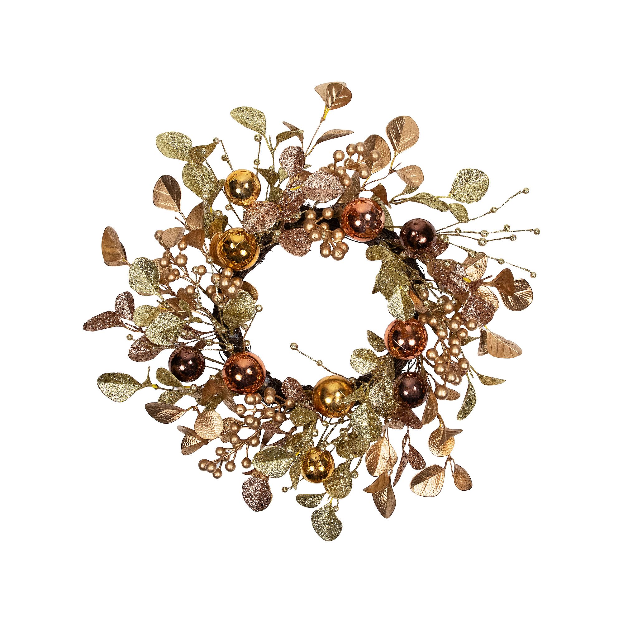 Northlight Ball Ornament Glittered Artificial Christmas Wreath, Gold