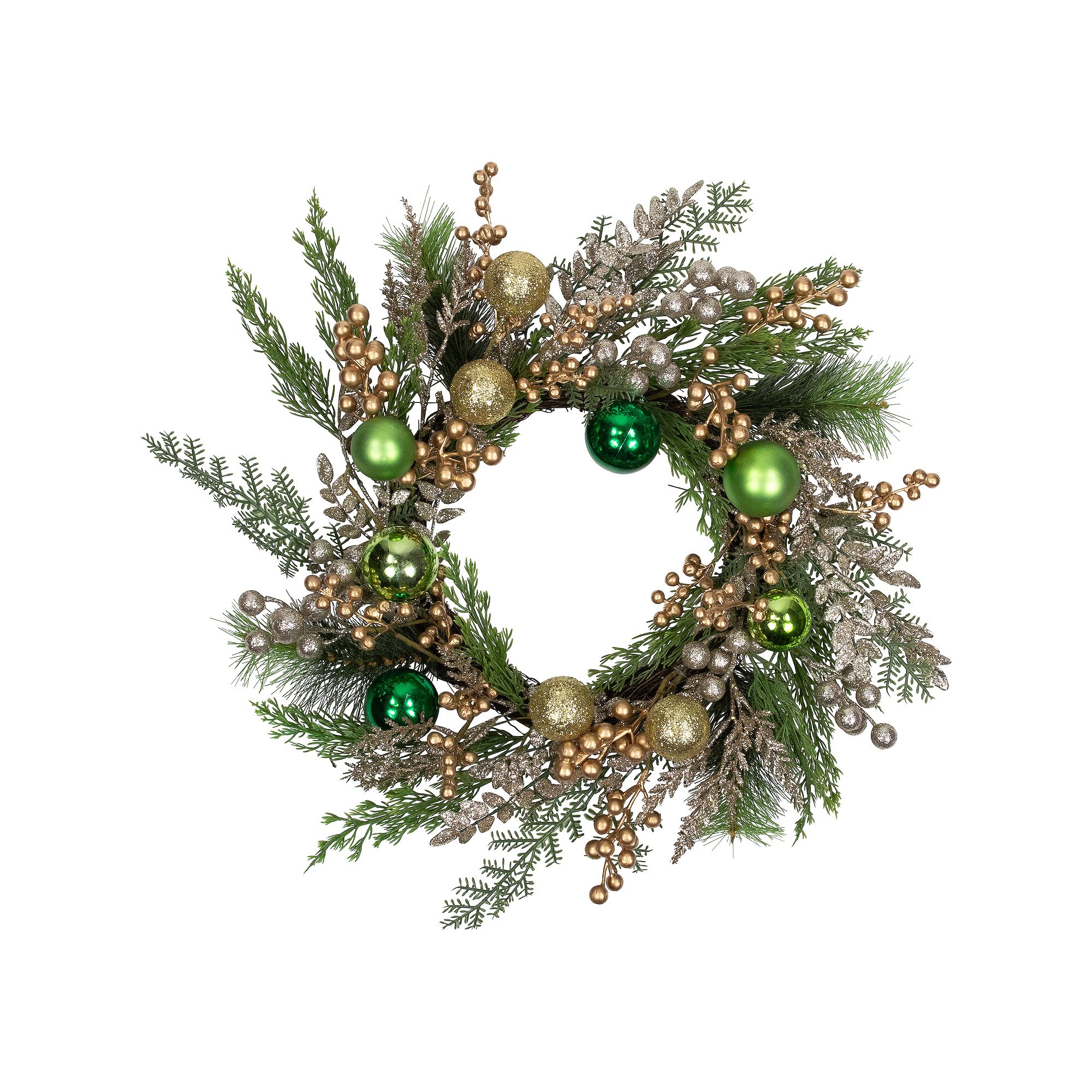 Northlight Ornaments and Berries Glittered Artificial Christmas Wreath, Gre