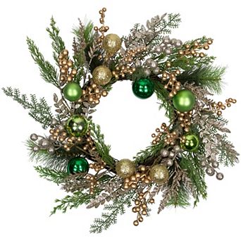 Northlight Ornaments and Berries Glittered Artificial Christmas Wreath