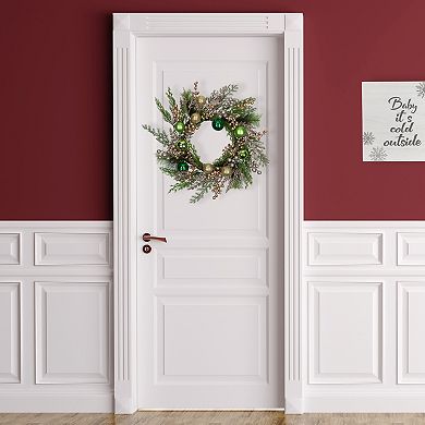 Northlight Ornaments and Berries Glittered Artificial Christmas Wreath