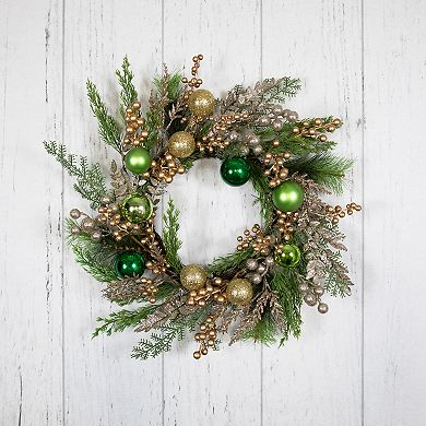 Northlight Ornaments and Berries Glittered Artificial Christmas Wreath