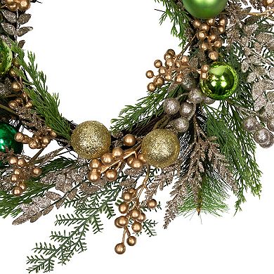 Northlight Ornaments and Berries Glittered Artificial Christmas Wreath