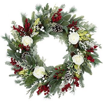 Northlight 30" Roses Mixed Foliage Artificial Wreath