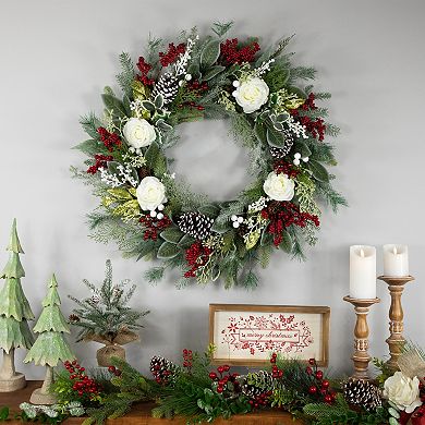 Northlight 30" Roses Mixed Foliage Artificial Wreath