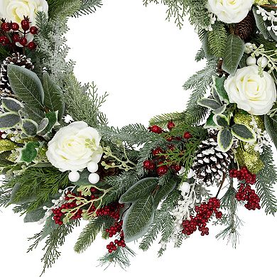 Northlight 30" Roses Mixed Foliage Artificial Wreath