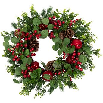 Northlight Crabapple & Berries Accent Boxwood & Pine Artificial Christmas Wreath