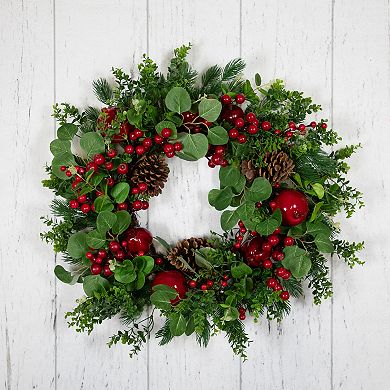 Northlight Crabapple & Berries Accent Boxwood & Pine Artificial Christmas Wreath
