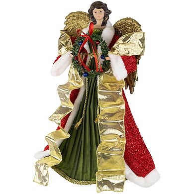 Northlight Red and Green Angel with Wreath Christmas Tree Topper