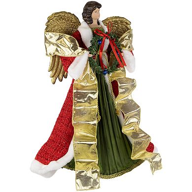 Northlight Red and Green Angel with Wreath Christmas Tree Topper