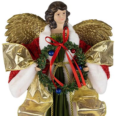 Northlight Red and Green Angel with Wreath Christmas Tree Topper