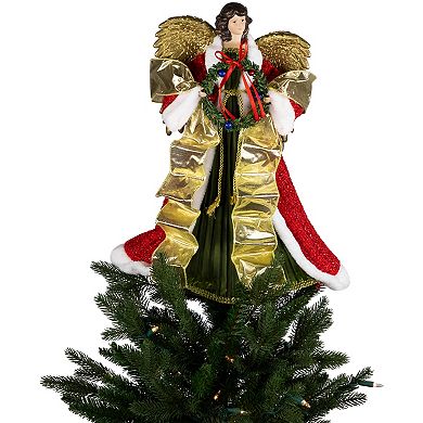 Northlight Red and Green Angel with Wreath Christmas Tree Topper
