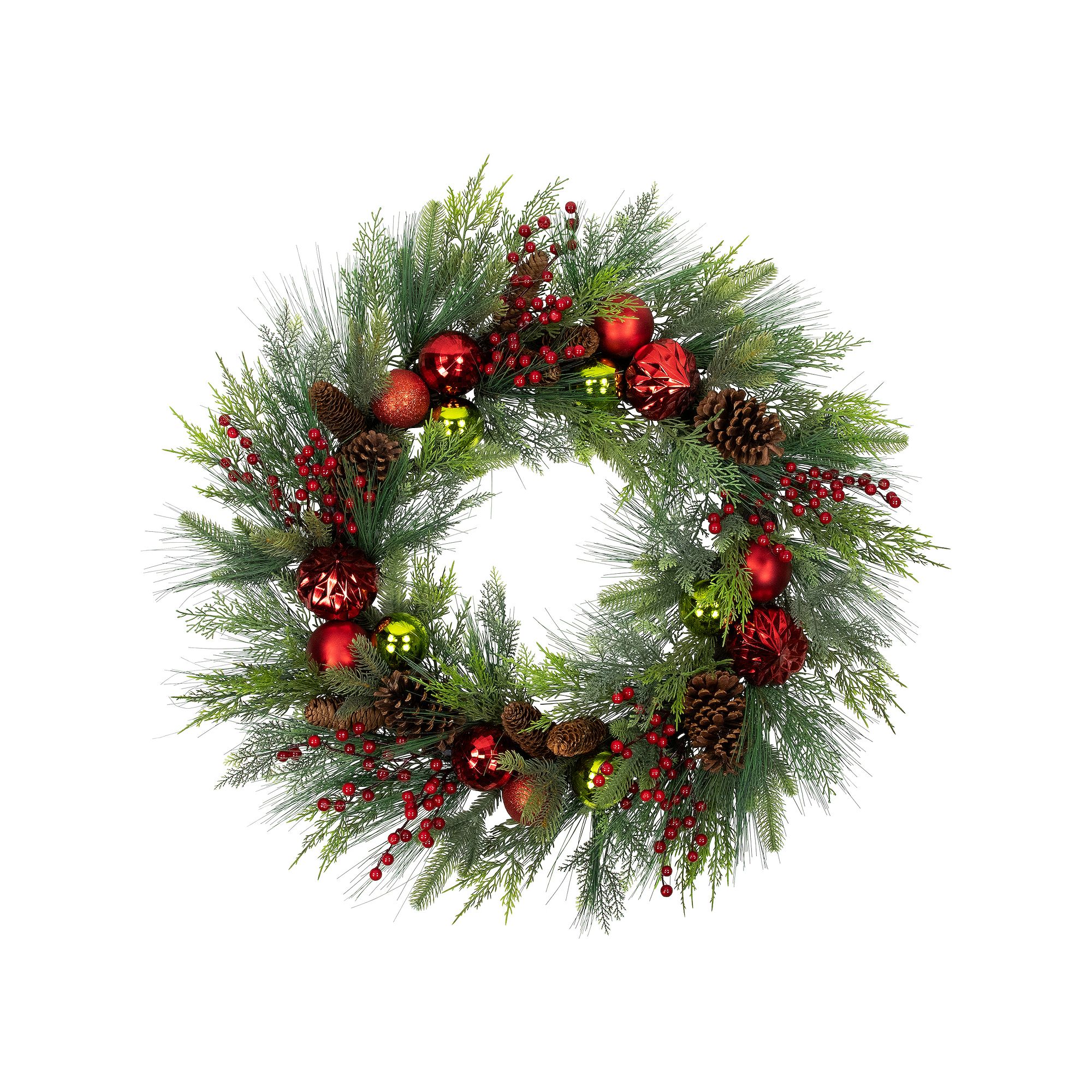 Northlight 36 Berries Pinecones and Ornaments Artificial Pine Wreath, Gr