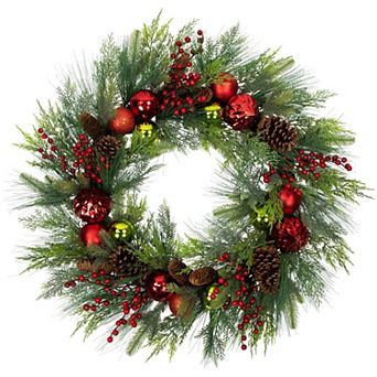 Northlight 36" Berries Pinecones and Ornaments Artificial Pine Wreath