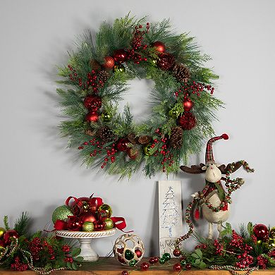 Northlight 36" Berries Pinecones and Ornaments Artificial Pine Wreath