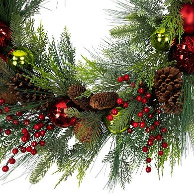 Northlight 36" Berries Pinecones and Ornaments Artificial Pine Wreath