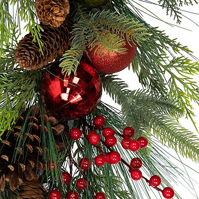 Northlight 36" Berries Pinecones and Ornaments Artificial Pine Wreath