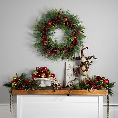 Northlight 36" Berries Pinecones and Ornaments Artificial Pine Wreath