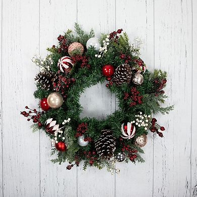 Northlight Mixed Pine Ornaments and Pinecones Artificial Christmas Wreath