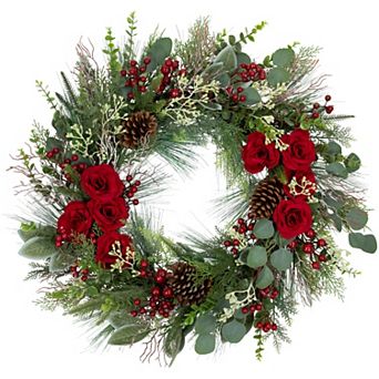 Northlight 30" Roses and Berries Indoor / Outdoor Artificial Wreath