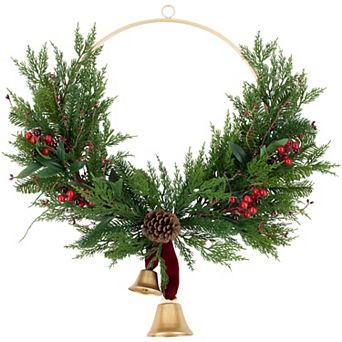 Northlight Cypress and Pine with Berries and Bells Artificial Christmas Wreath