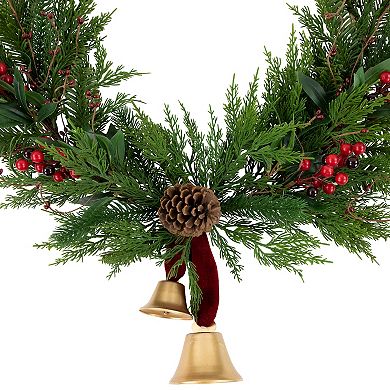 Northlight Cypress and Pine with Berries and Bells Artificial Christmas Wreath