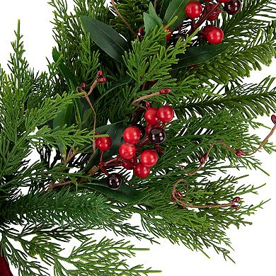 Northlight Cypress and Pine with Berries and Bells Artificial Christmas Wreath