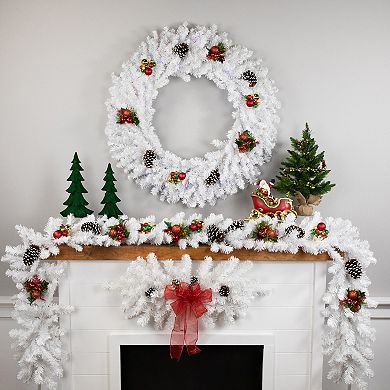 Northlight Pre-Lit White Pine Battery Operated Artificial Christmas Wreath