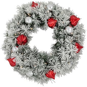 Northlight 24" Pre-Lit LED Flocked Indoor / Outdoor Artificial Bristle Pine Wreath