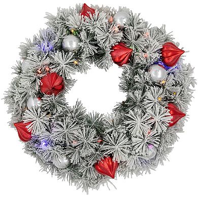 Northlight 24" Pre-Lit LED Flocked Indoor / Outdoor Artificial Bristle Pine Wreath