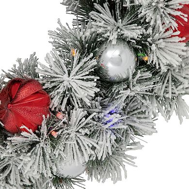 Northlight 24" Pre-Lit LED Flocked Indoor / Outdoor Artificial Bristle Pine Wreath