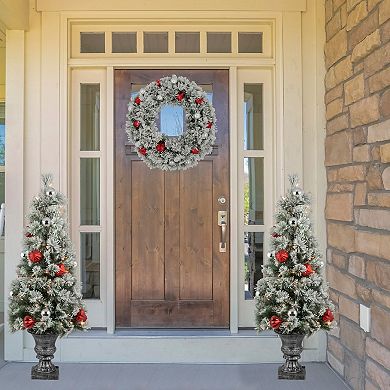 Northlight 24" Pre-Lit LED Flocked Indoor / Outdoor Artificial Bristle Pine Wreath