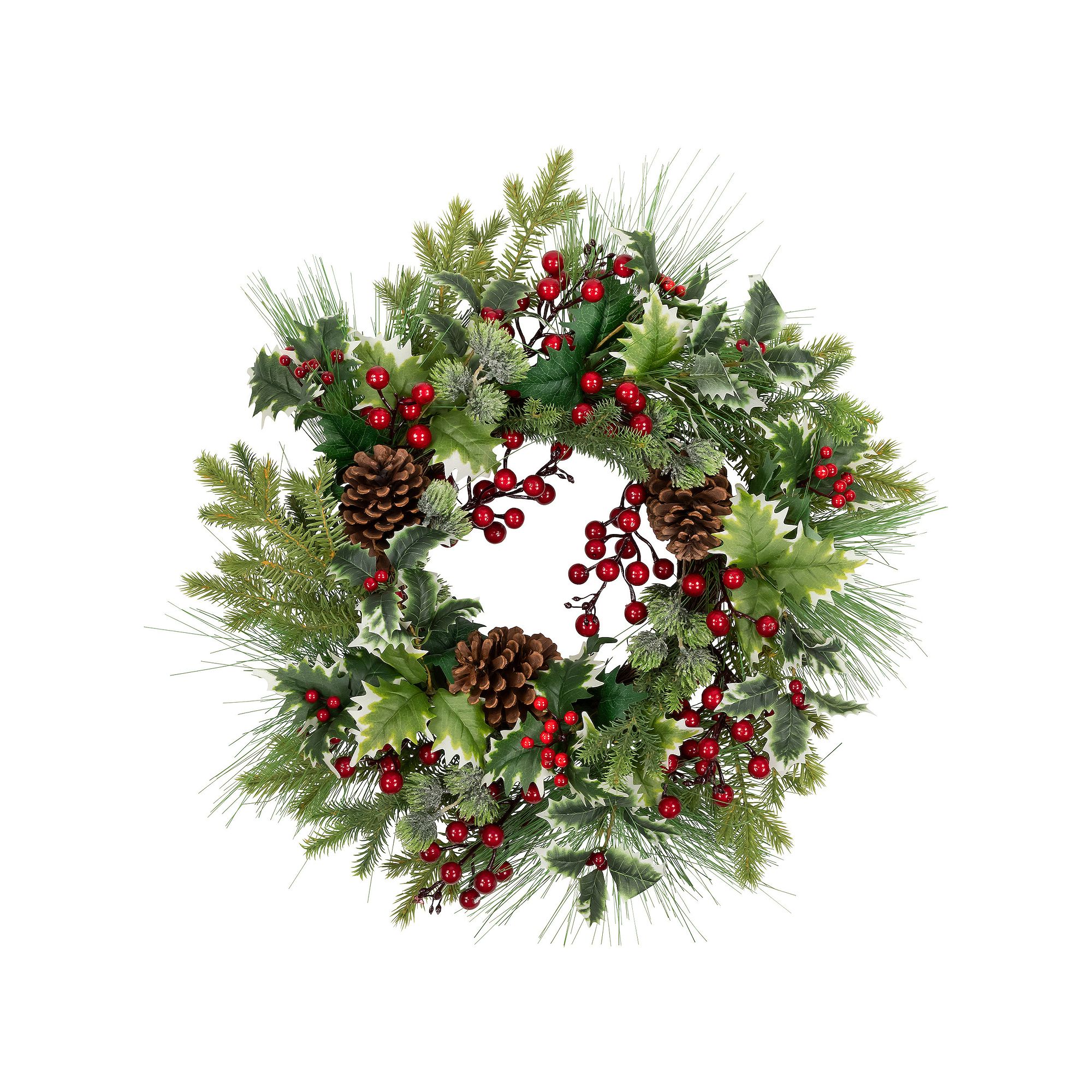 Northlight Holly & Berries Frosted Thistle & Pine Artificial Christmas Wrea