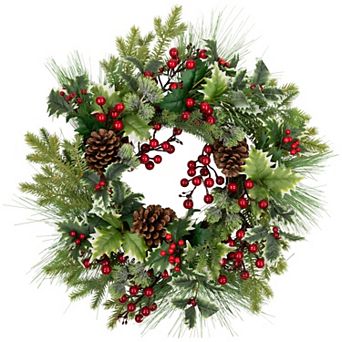 Northlight Holly & Berries Frosted Thistle & Pine Artificial Christmas Wreath