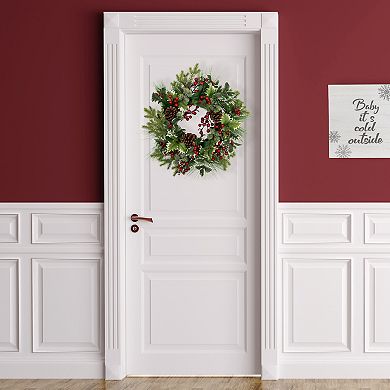 Northlight Holly & Berries Frosted Thistle & Pine Artificial Christmas Wreath