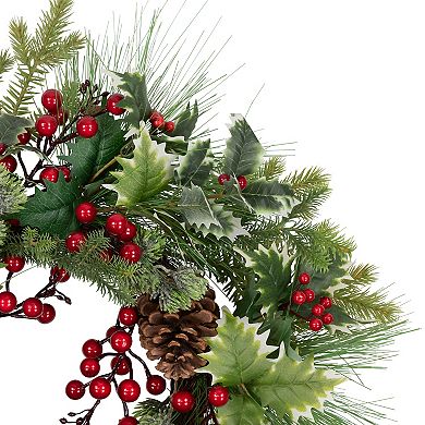 Northlight Holly & Berries Frosted Thistle & Pine Artificial Christmas Wreath
