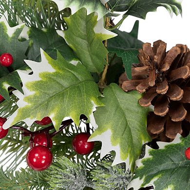 Northlight Holly & Berries Frosted Thistle & Pine Artificial Christmas Wreath