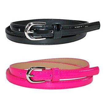CTM Women's Skinny 1/2 Inch Dress Belt (Pack of 2 Colors)