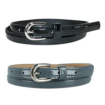 CTM Women's Skinny 1/2 Inch Dress Belt (Pack of 2 Colors)